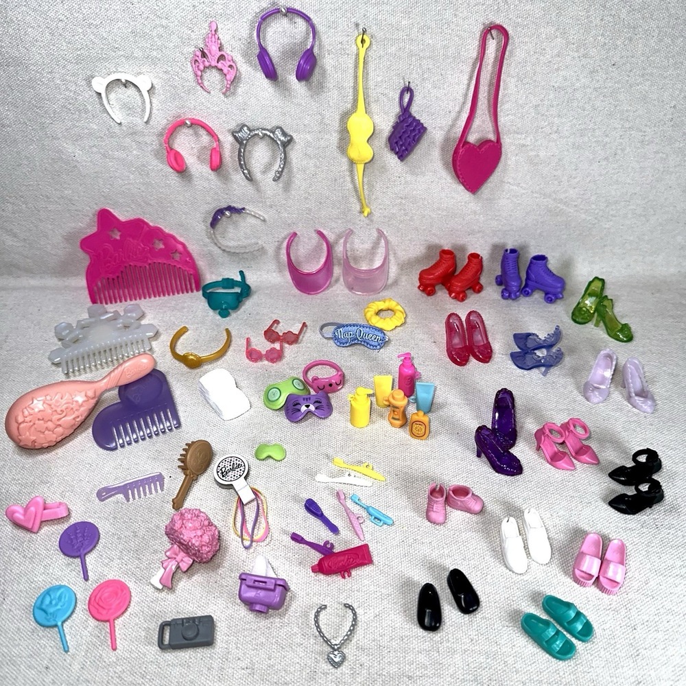 Large Lot Barbie Doll Mattel 56 Pieces Fashion Accessories Shoes Headwear Bags +